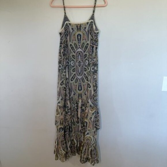 Love Sam Lined Sundress Maxi Small Print Blue Pick Green Flowing Adjustable - Picture 4 of 5